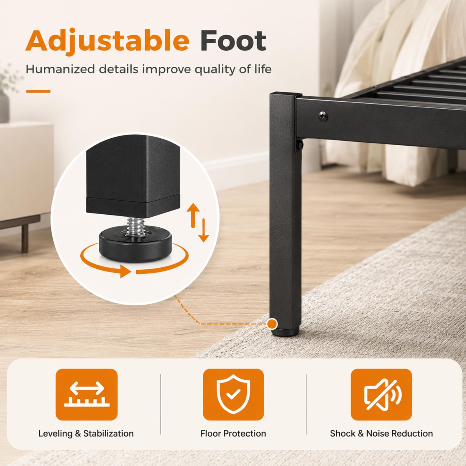 Full Size Bed Frame, Metal Platform with 11.9" Under-Bed Storage Black