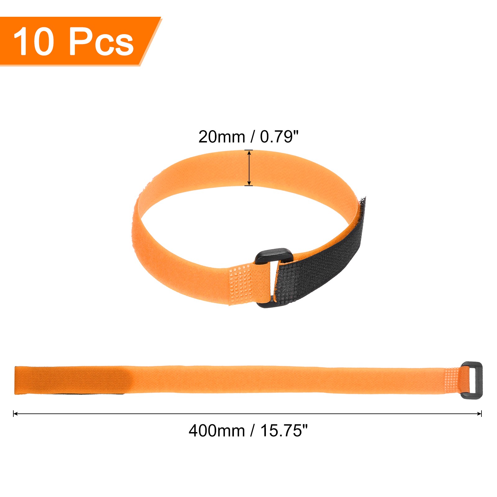 10 Pcs Battery Tie Down Straps, 0.8" x 16" Orange Nylon Hook Loop Strap