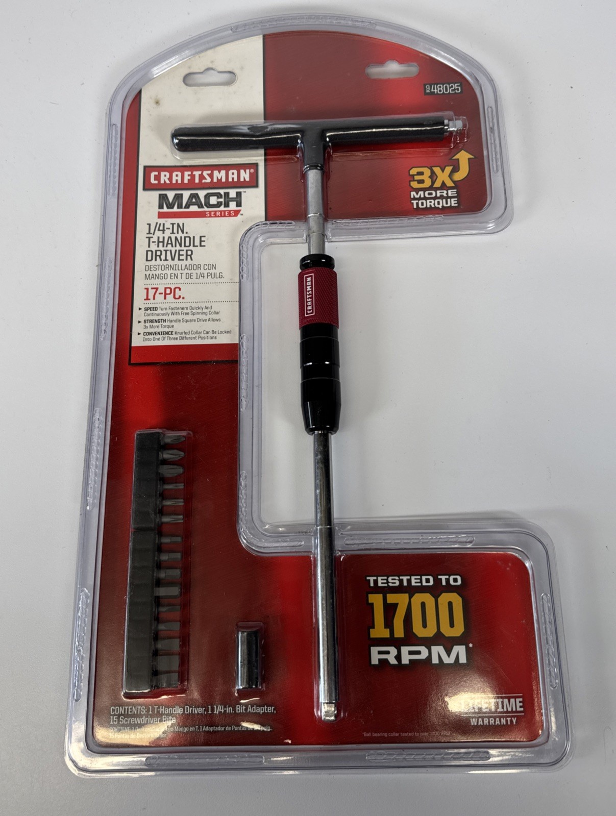 CRAFTSMAN 17 PC. T-HANDLE DRIVER + BITS SET 1/4" DRIVE MACH SERIES 948025