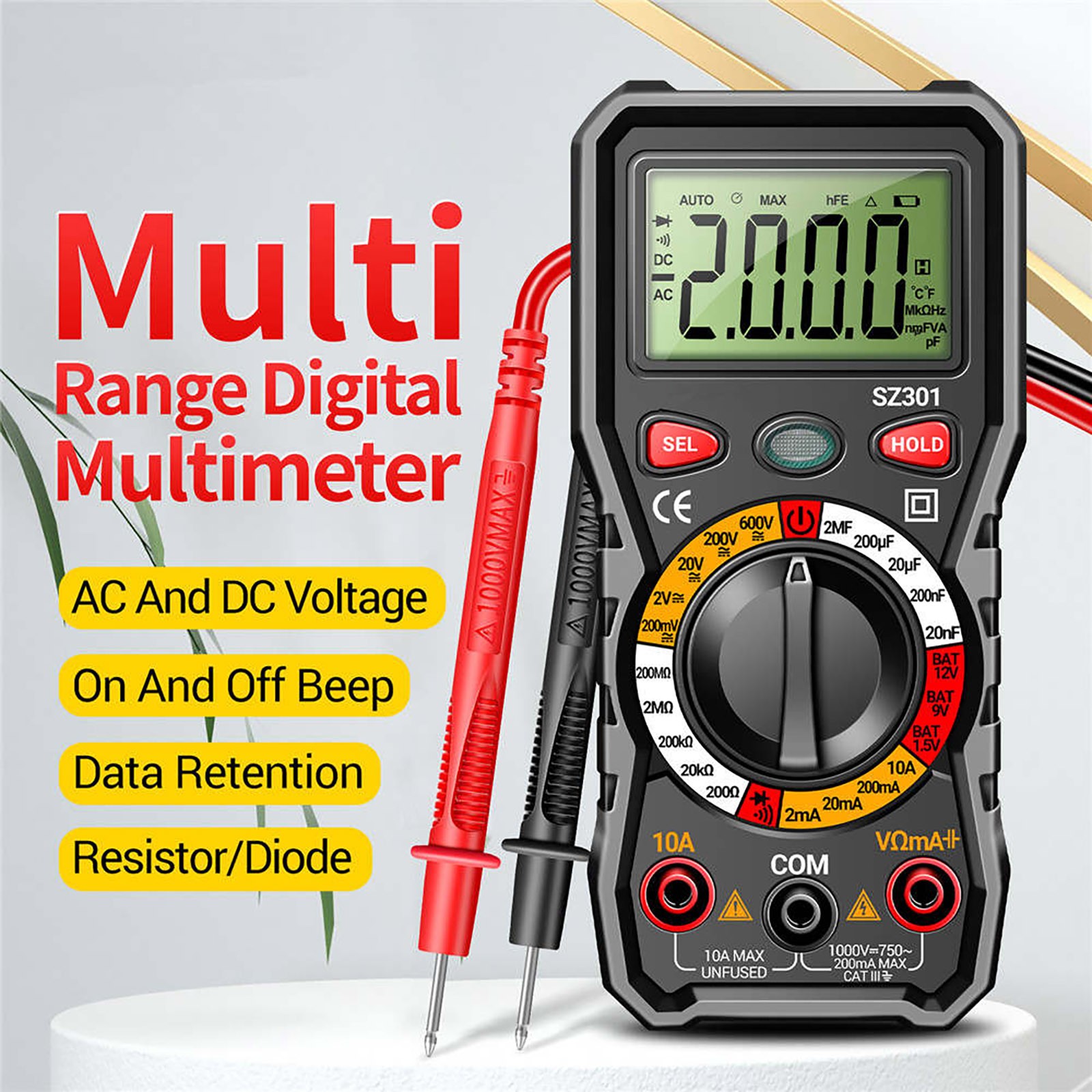 Digital Multimeter for Electricians DIY Measures Volt Amp Continuity Diode Live