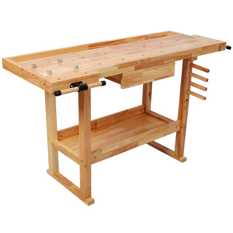 55" Workbench w/ Adjustable Handle 300LBS Load Rubber Wood Work Table for Garage