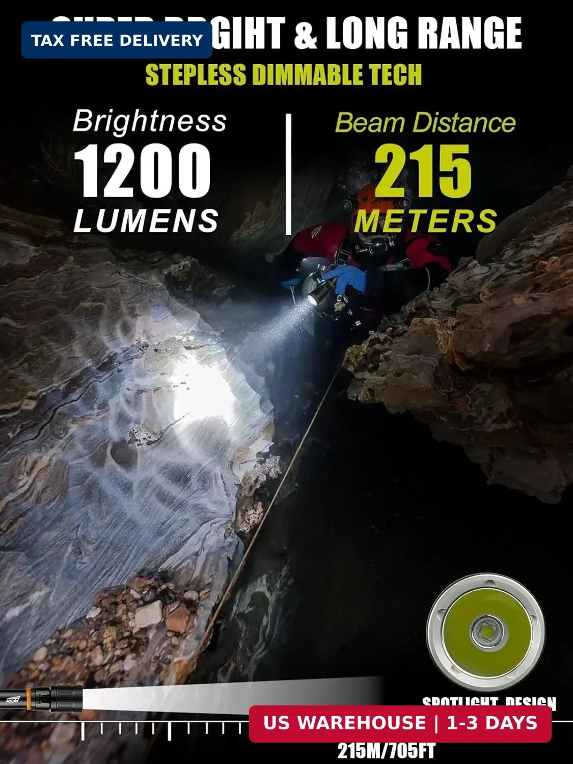 Scuba Dive Light Diving Flashlight - PFSN High Lumens Underwater Flashlight IPX6