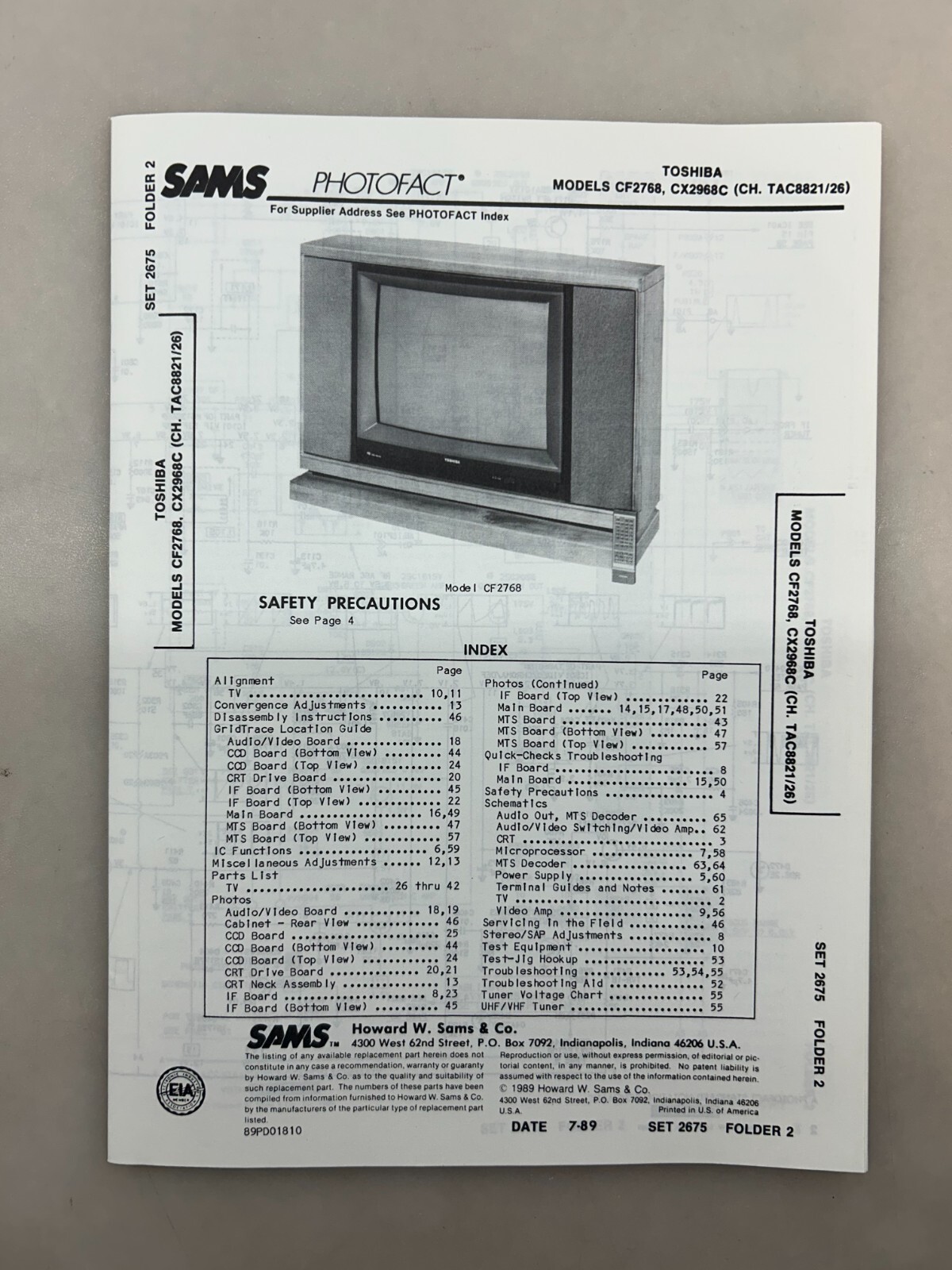Toshiba CF2768 CX2968 Service Manual Sams Photofact Free Shipping