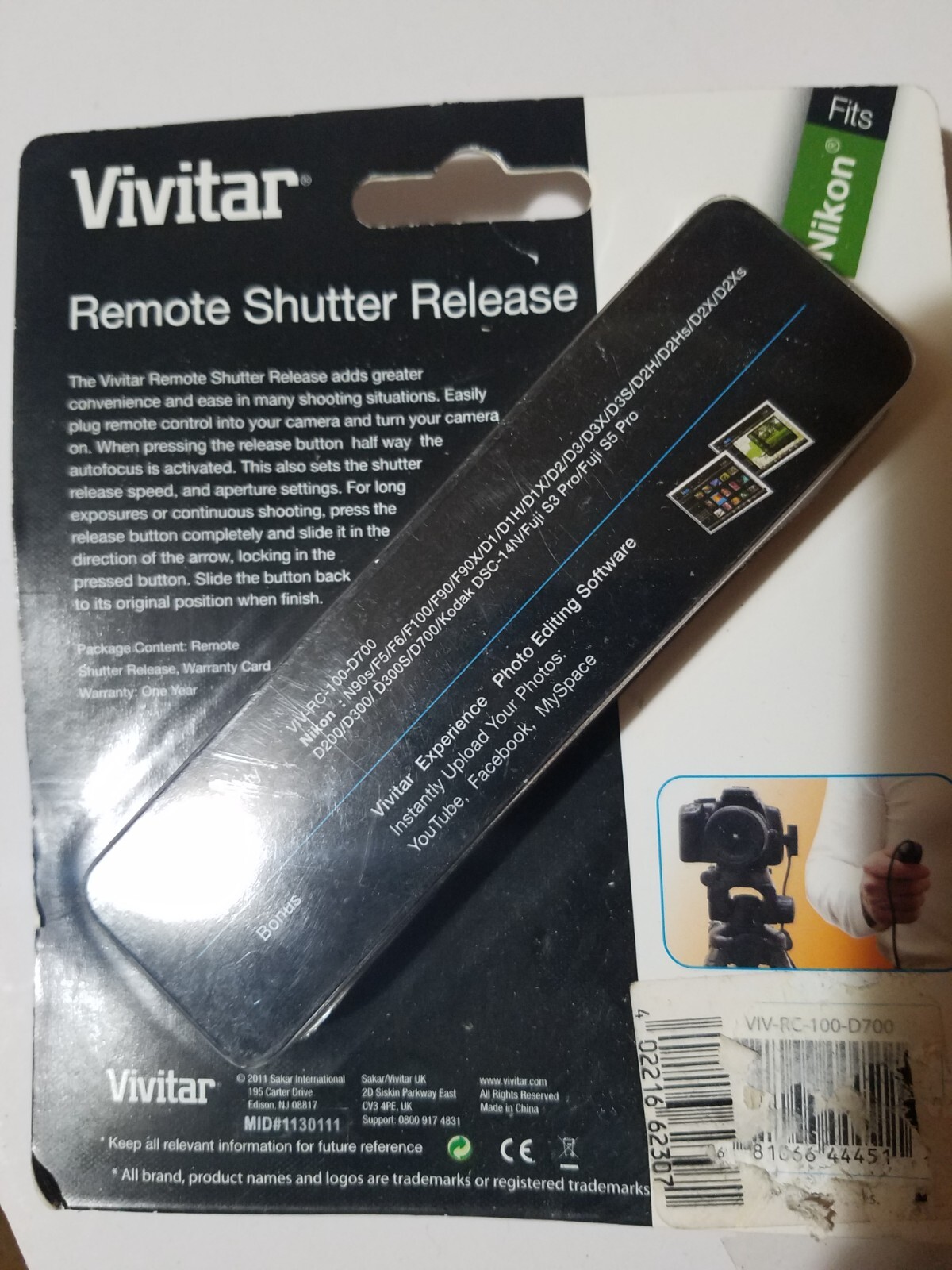 Vivitar Wired Remote Shutter Release For Nikon D300/D700 Camera VIV-RC-100-D700