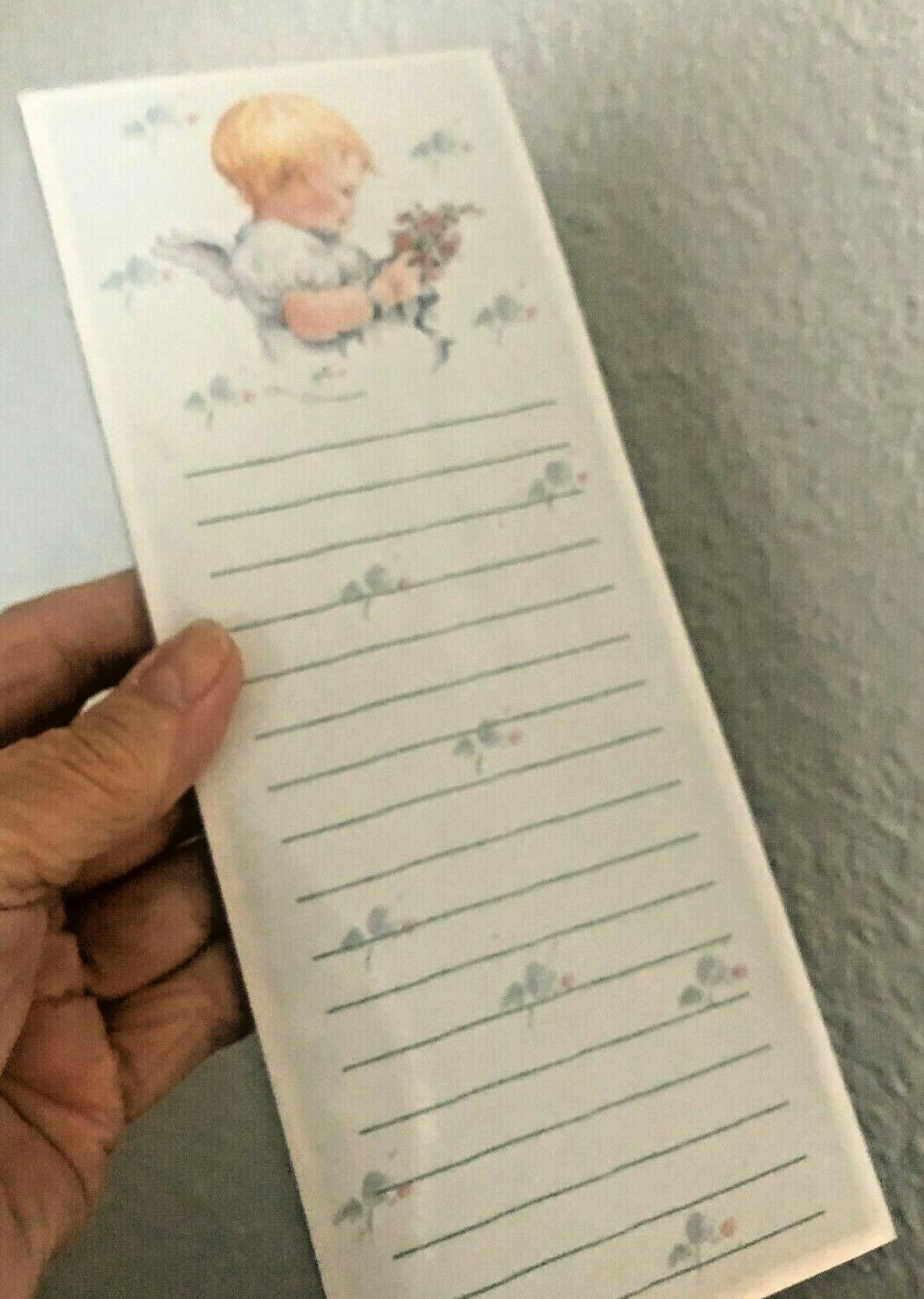 Vtg New ANGEL CHERUB BABY Long NOTE PAD Magnetic Back 3.5 X 9" H Notepad