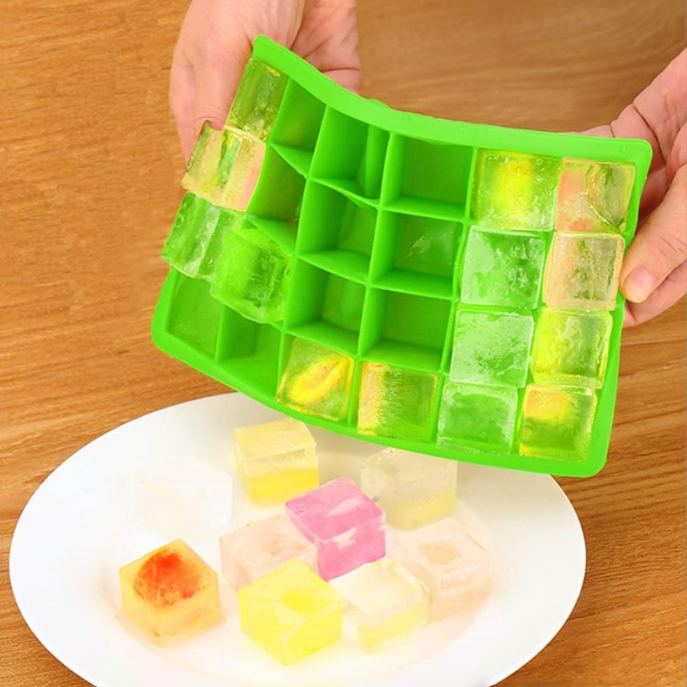 Ice Cube Tray, 3 Pack Silicone Small-scale, Blue, Green, Rose red