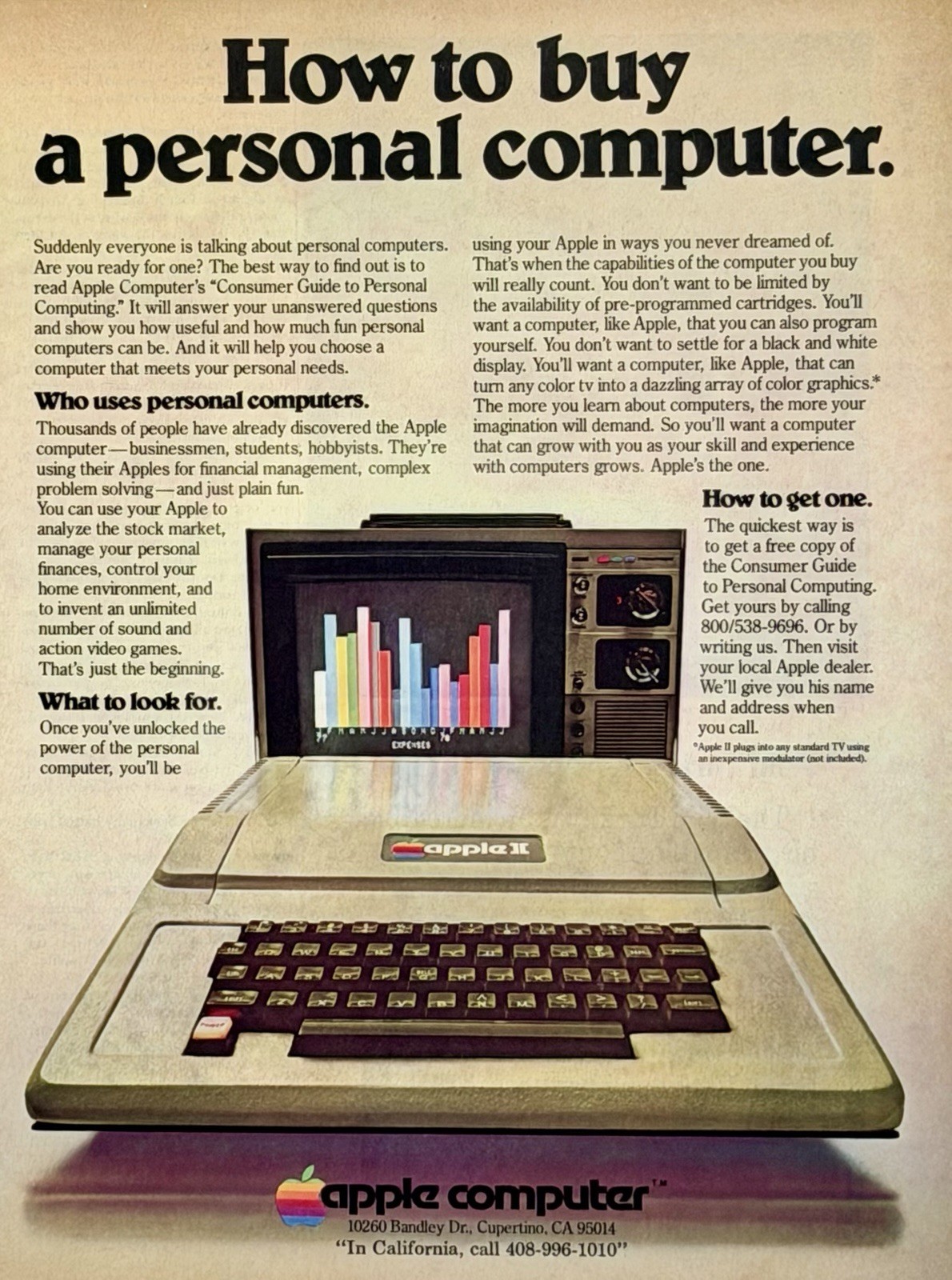 Apple II How to Buy a Personal Computer 1978 8.5 x 11” Preserved Print Ad