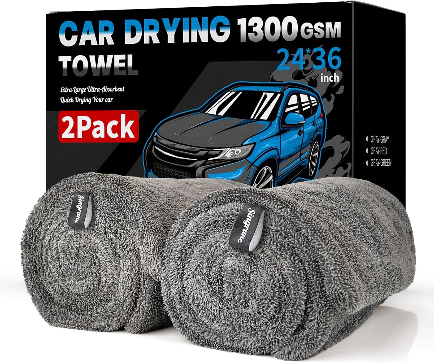 2 Pack XL Car Drying Towel – 1300GSM Ultra Absorbent Microfiber, 24"x36" Large