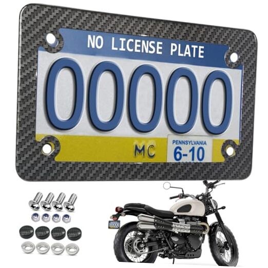 Motorcycle License Plate Frame Carbon Fiber, Stainless Steel Tag Carbon Pattern