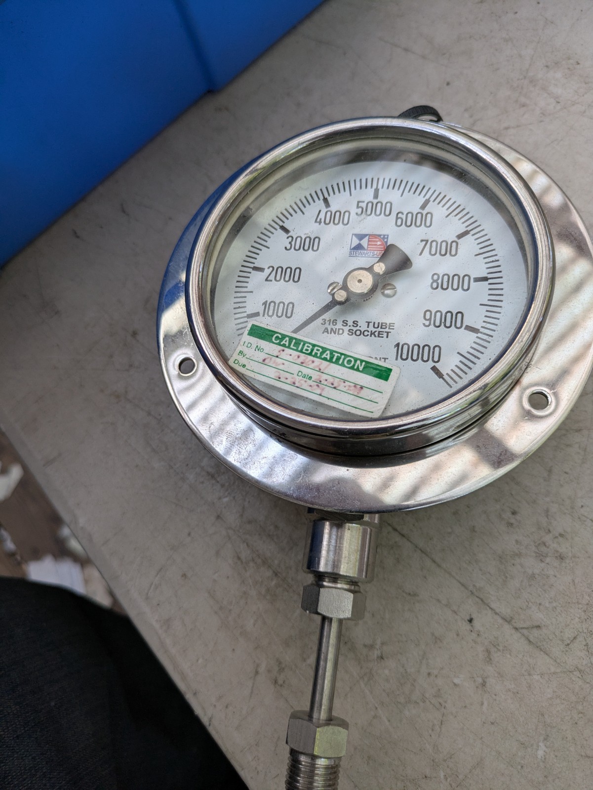 Stewarts S-4462 Stainless Steel 316 Pressure Gauge Range 0-10,000 PSI