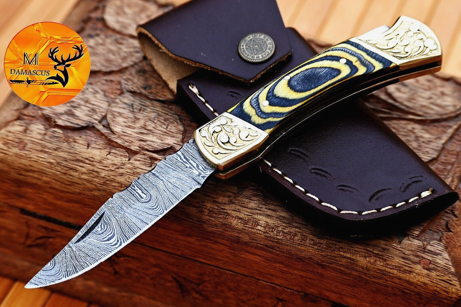 CUSTOM MADE HAND FORGED DAMASCUS STEEL FOLDING POCKET KNIFE BACK LOCK 1297