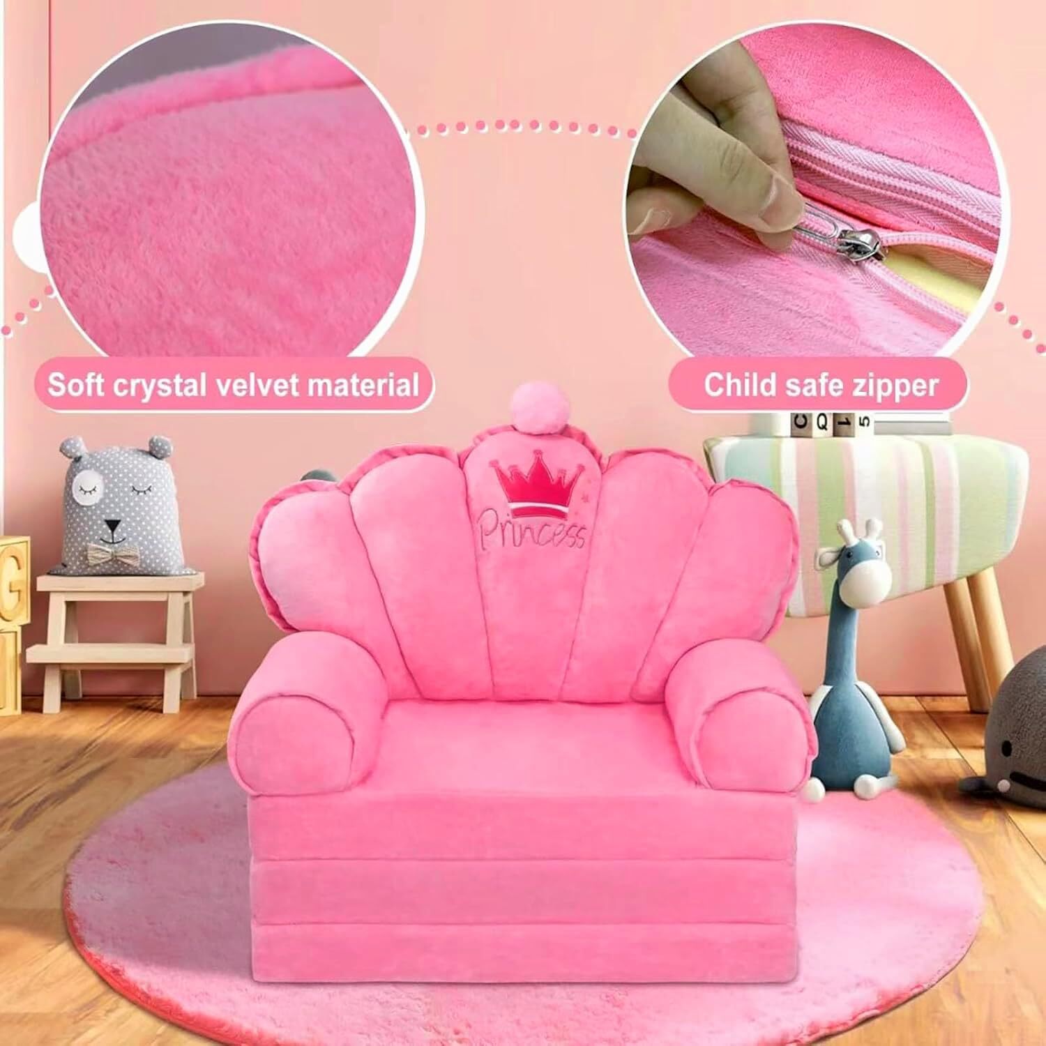 Pink Toddler Chair Kids Sofa Lounger Toddler Bed Couch for SeatingSoft Prince...