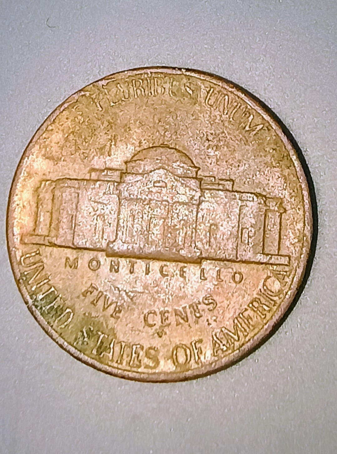 1982 d ERROR RED Off Metal Jefferson Nickel on Cent Wrong PLANCHET Coin
