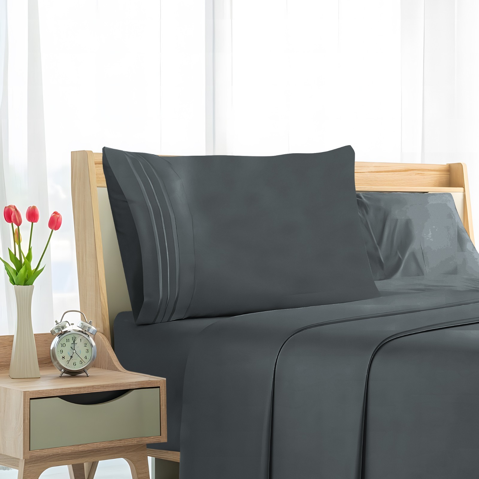 3PCS BEDSHEET SET  GRAY COLOR TWIN SIZE MICROFIBER