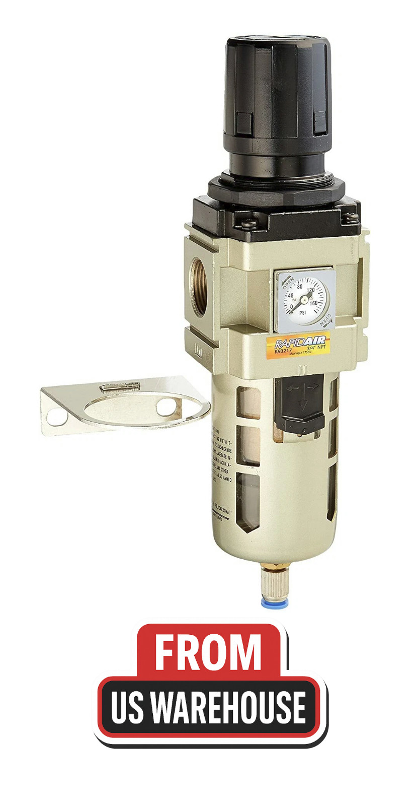 RapidAir K93216 Filter Regulator – 1/2" NPT, 150 CFM, Gauge & Drain