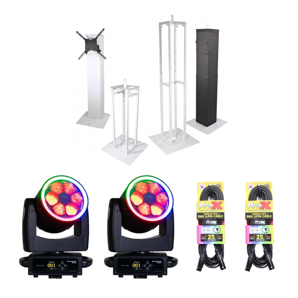 Set of Pro X Flex Totem TV + 2x STR250 Spot Moving Heads & DMX Cables