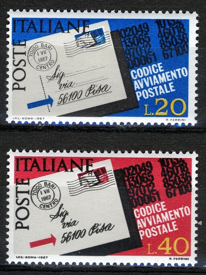 Italy 1967, Introduction of postcodes set VF MNH, Mi 1237-1238