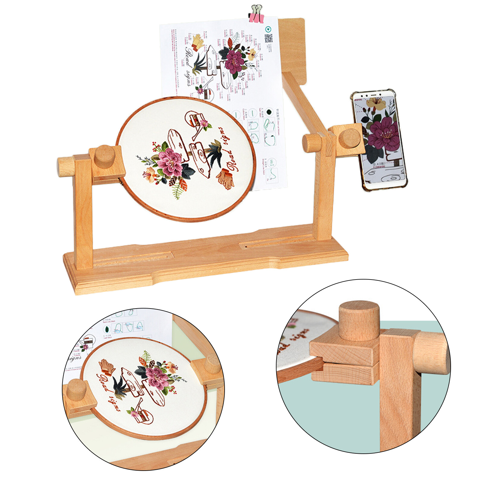 Adjustable Wood Frame Embroidery Lap Stand Stitch Cross Rack Needlework Holder
