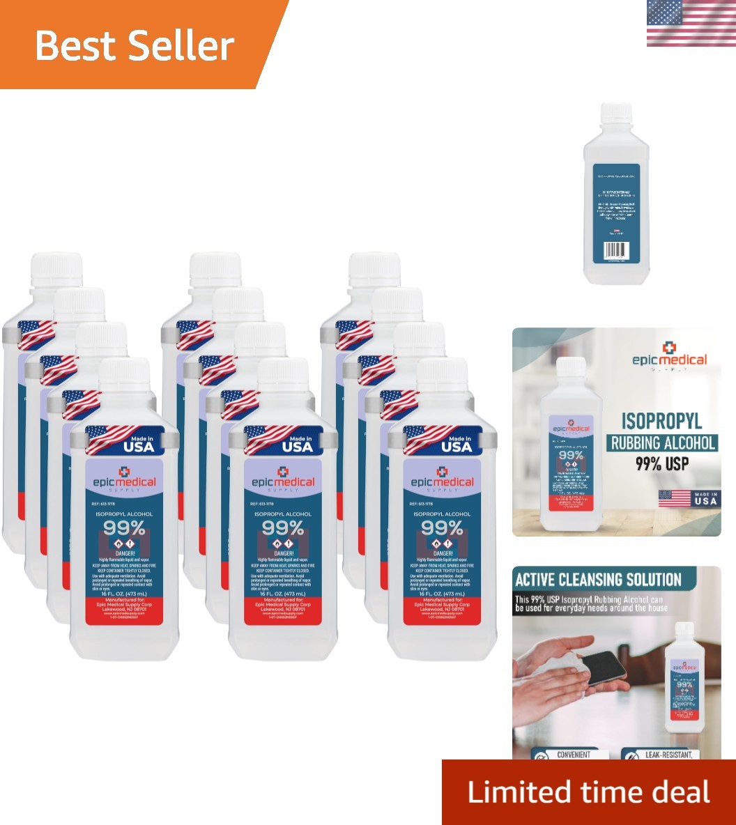 99% Isopropyl Alcohol 16 oz. Bottle, General Purpose Cleaner for Glass and PC...