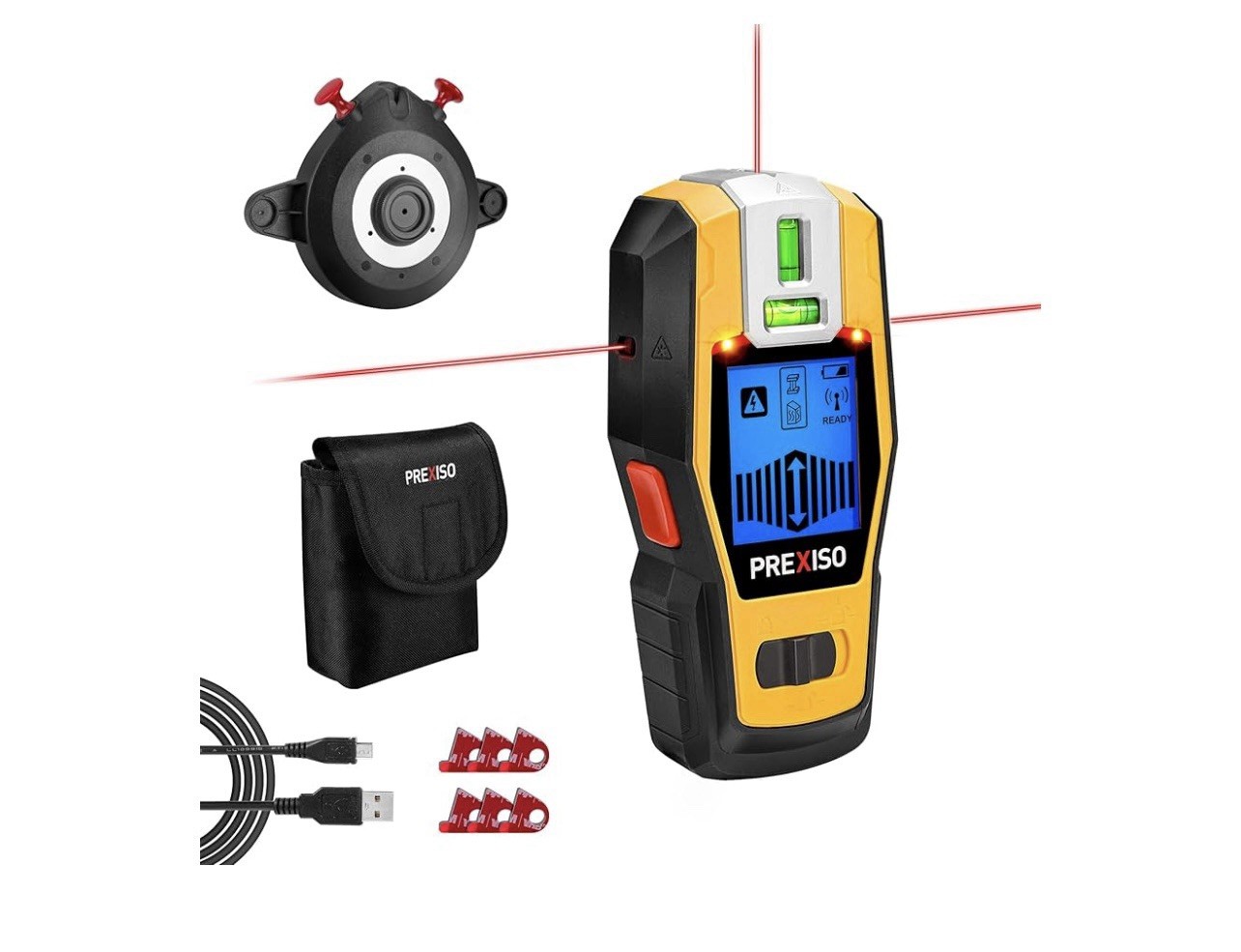 PREXISO 2-in-1 Stud Finder with Laser Level, Rechargeable Cross Line Laser