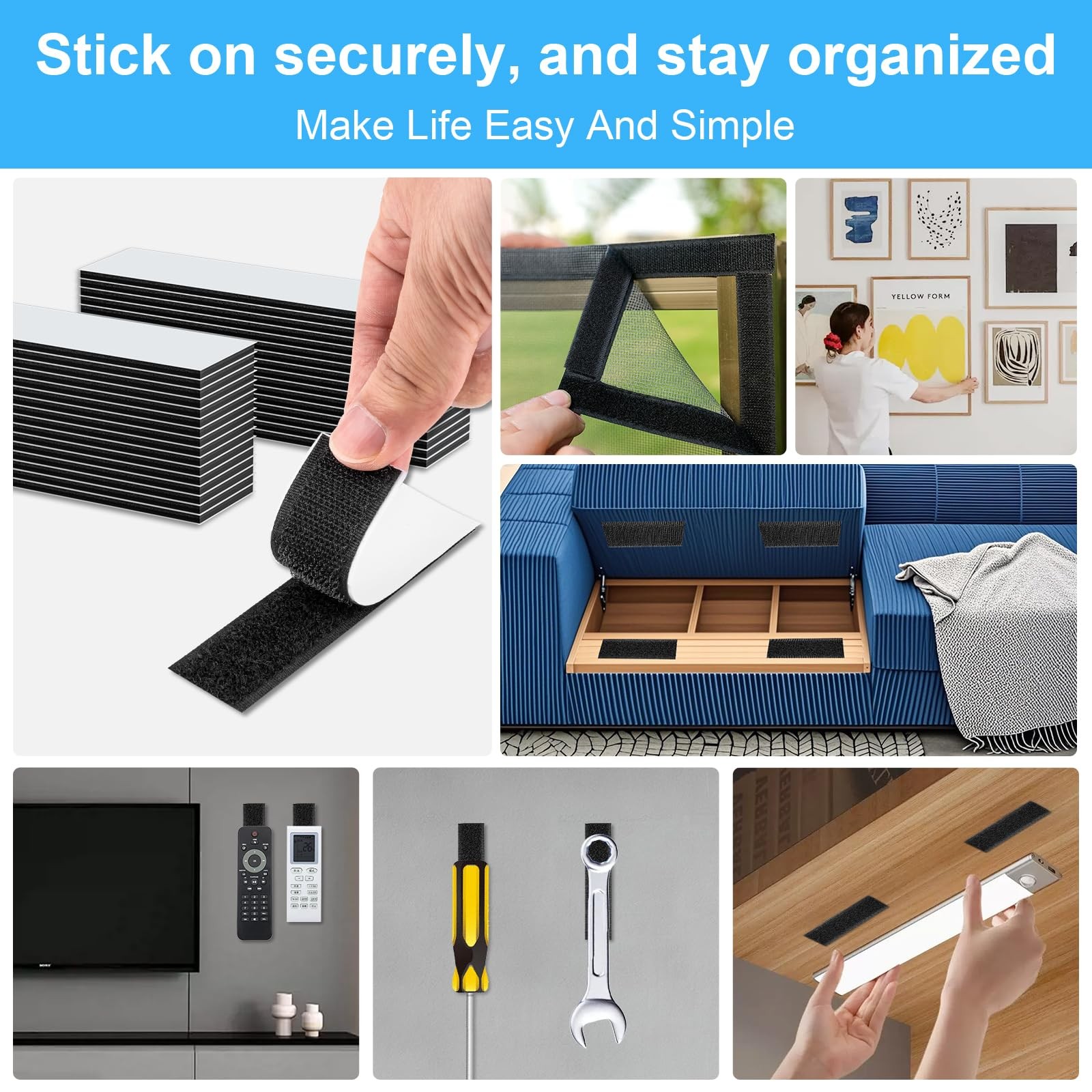 32 Sets 1X4 Inch Hook and Loop Strips with Adhesive, Strong Sticky Back, Heavy