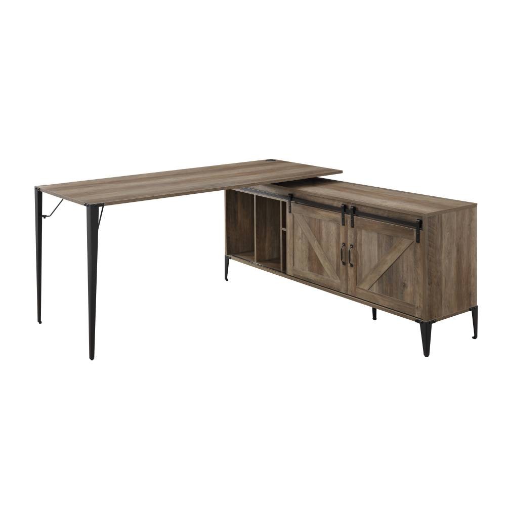 L-Shaped Computer Desk - Barn Door Storage & Wire Management - Office Ready