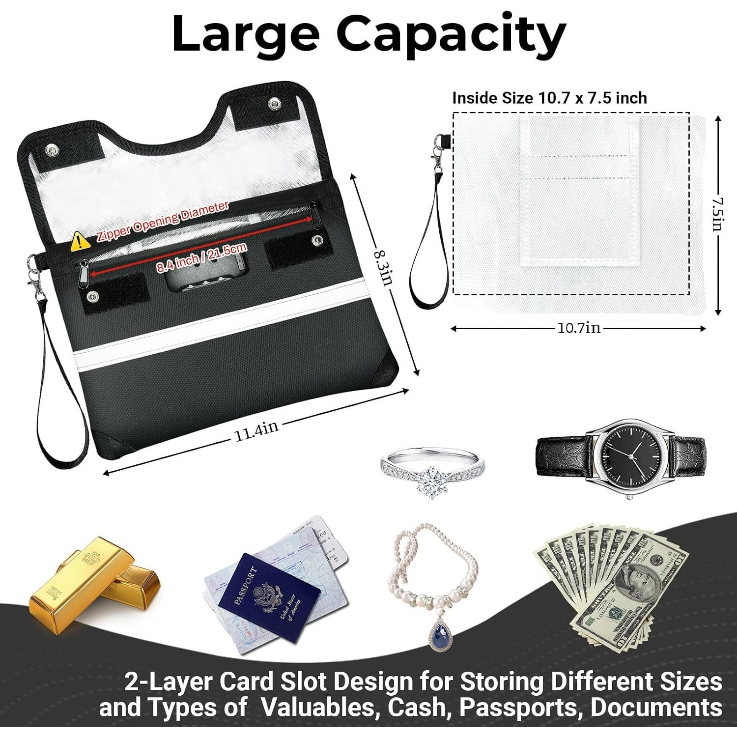 Fireproof Document Bag with Combination Lock for Cash Passports A5 Size