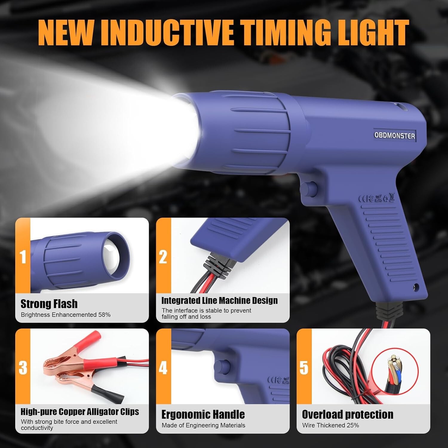 Strobe Timing Light Gun with Ergonomic Handle for Easy Engine Timing Adjustments