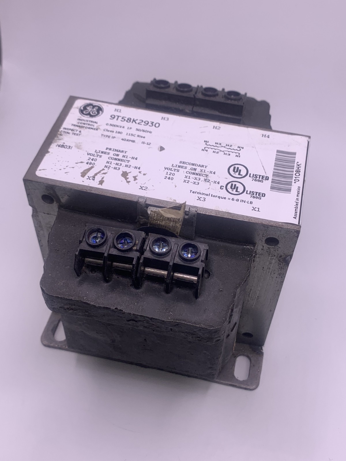 General Electric 9T58K2930 Control Transformer, 0.500kVA, 1P, 480V, 240V
