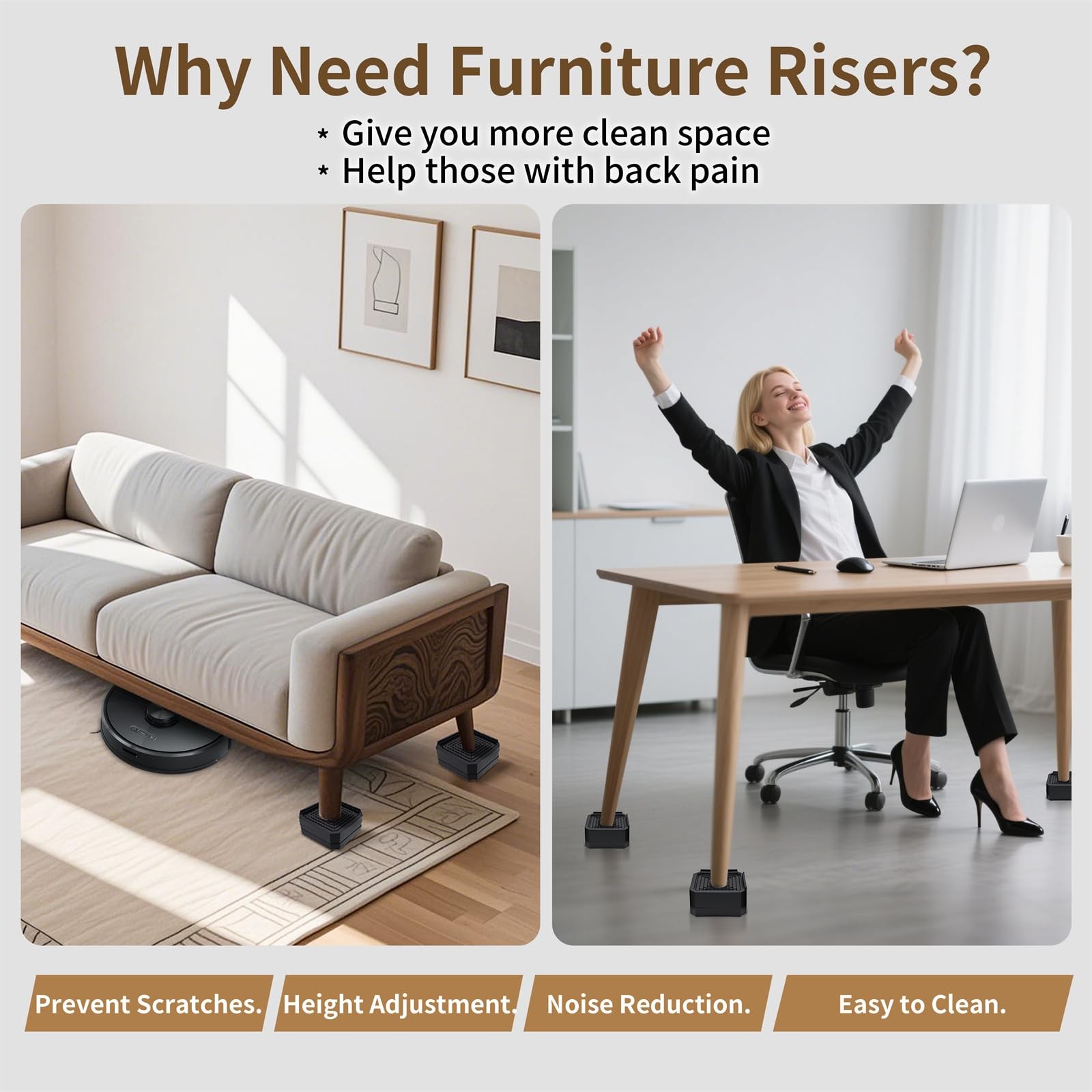 4 Pack Bed Risers Heavy Duty, Adjustable Furniture Risers for Bed Couch Sofa ...