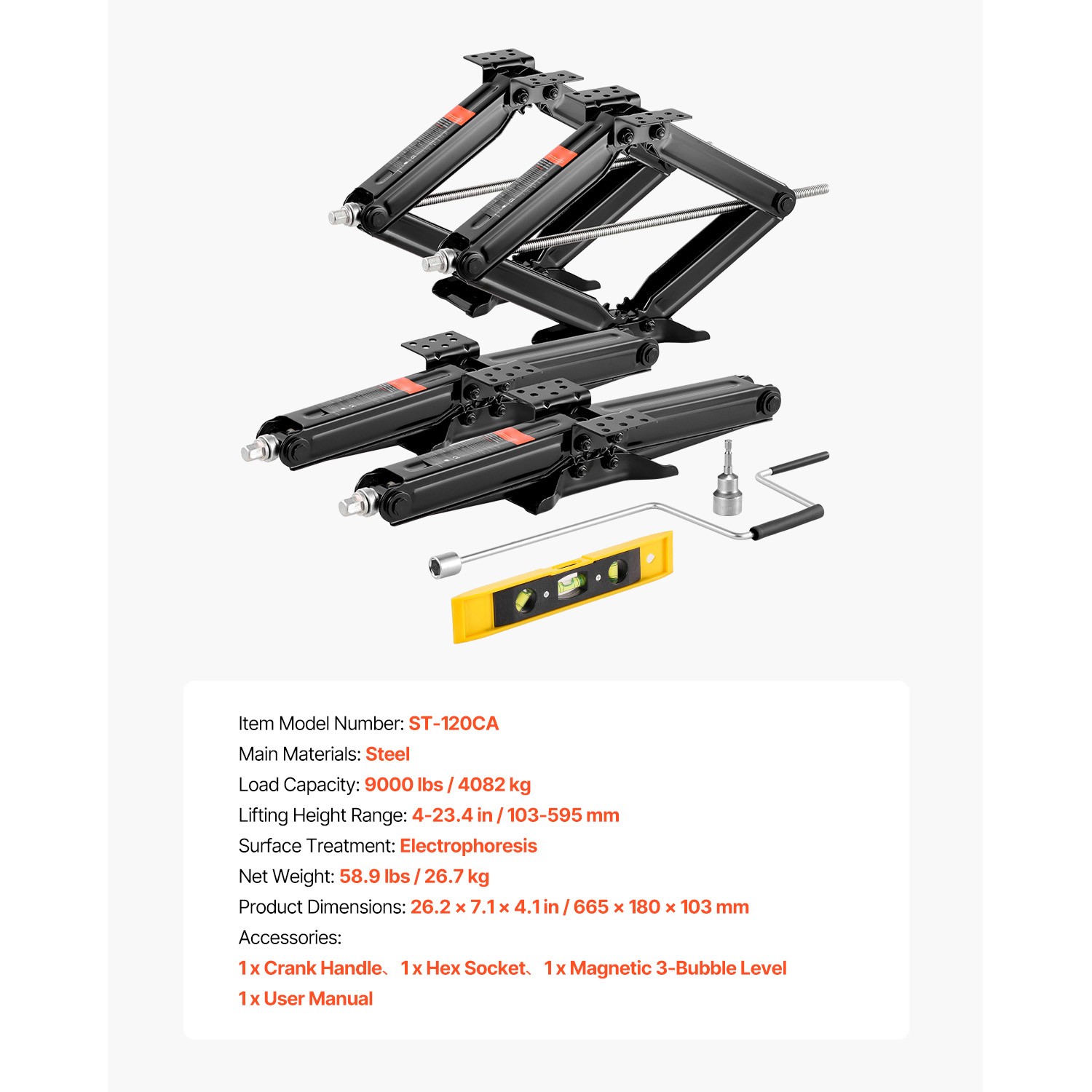 Set 4 9000lb RV Stabilizer Leveling Scissor Jacks w/Socket & Install Kit 23.4"
