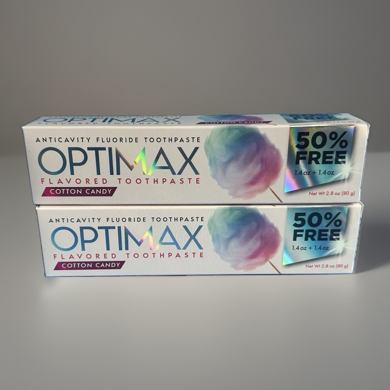 2x Lot Optimax Cotton Candy Flavored Toothpaste 2.8oz Ea. | Exp: 12/2029