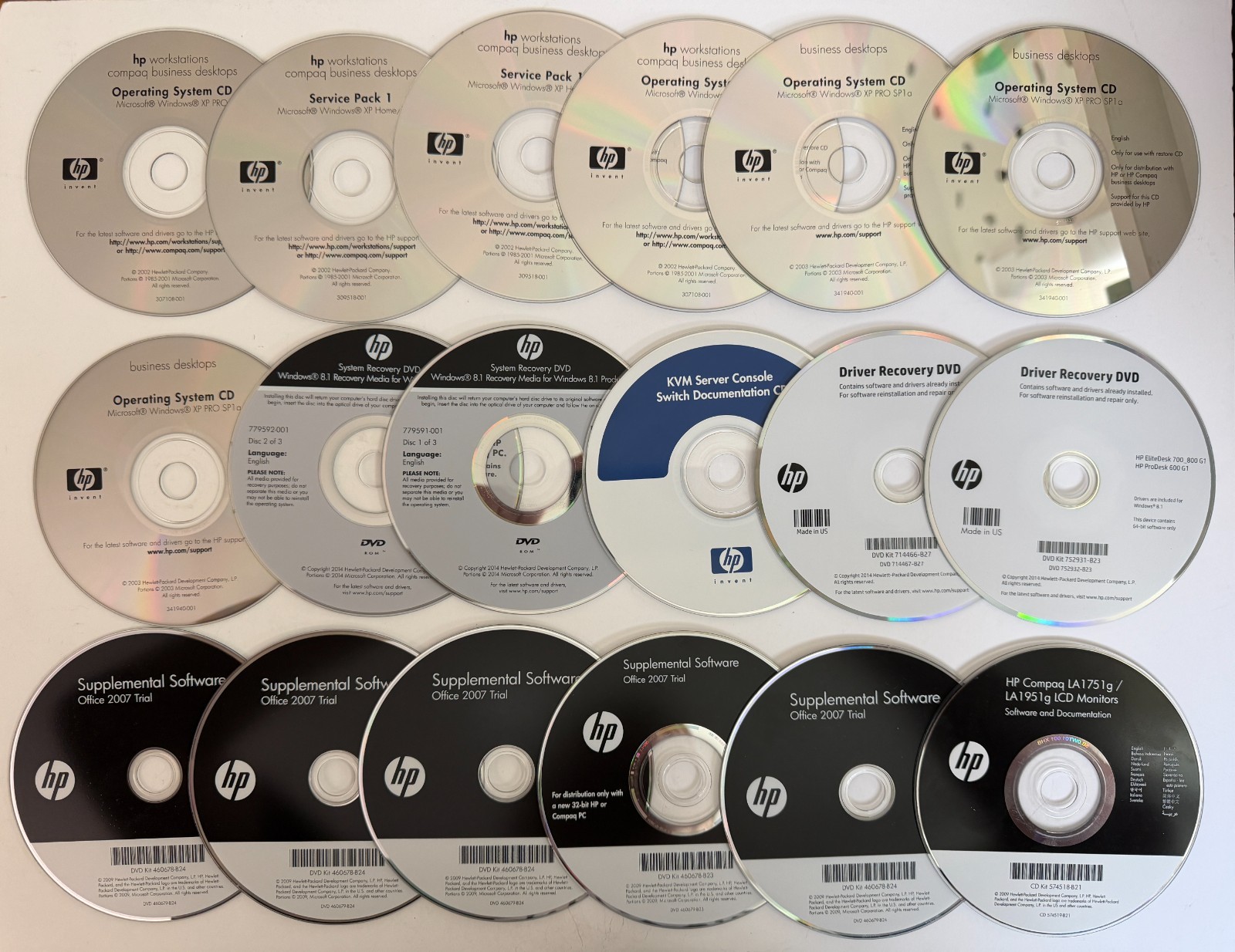LOT of 18 HP Recovery Application Drivers OS Operating System DVDs and CDs