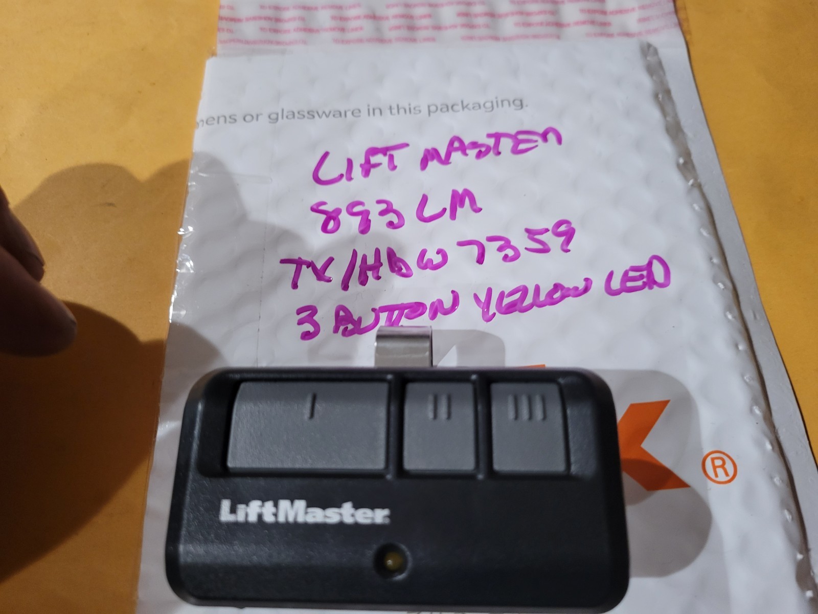 LIFTMASTER  893LM -HBW/TX 7359- 3 BUTTON  YELLOW LED GARAGE DOOR OPENER