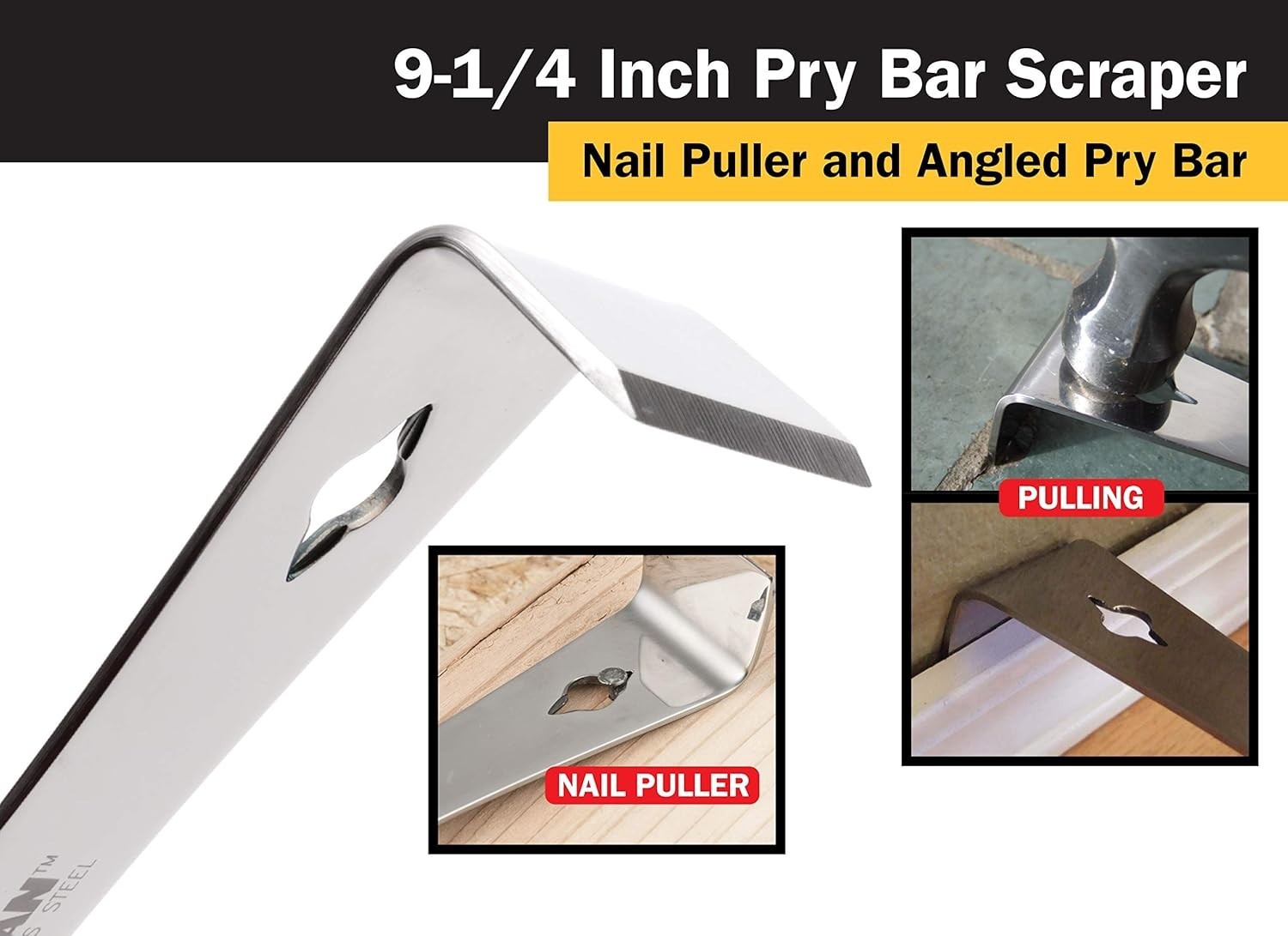 Ergonomic 9-1/4-Inch Stainless Steel Pry Bar with Razor-Sharp Edge for Precision