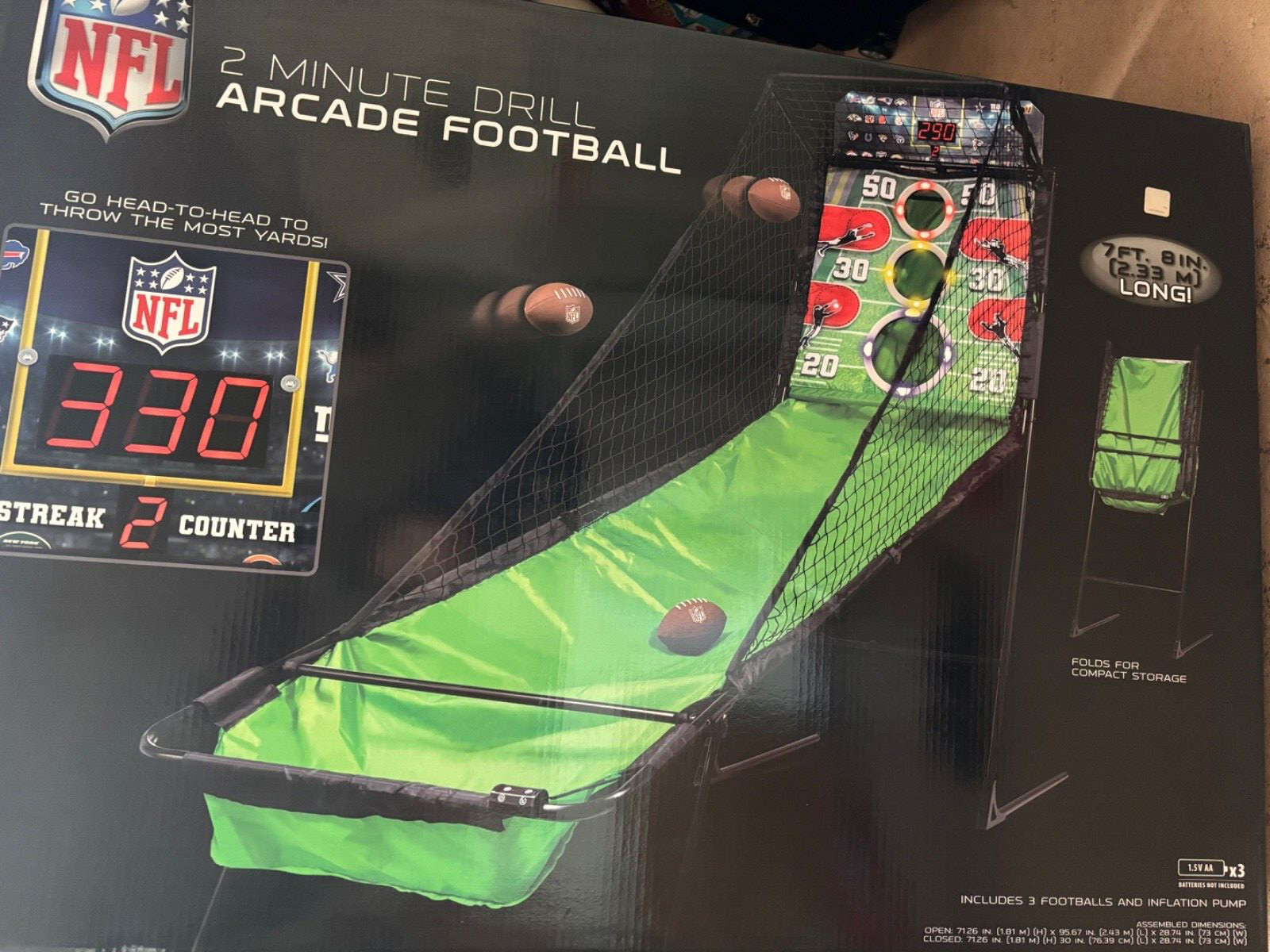 NFL 2-Minute Drill Arcade Football Game Official Foldable LED Scoring 7'8" Long