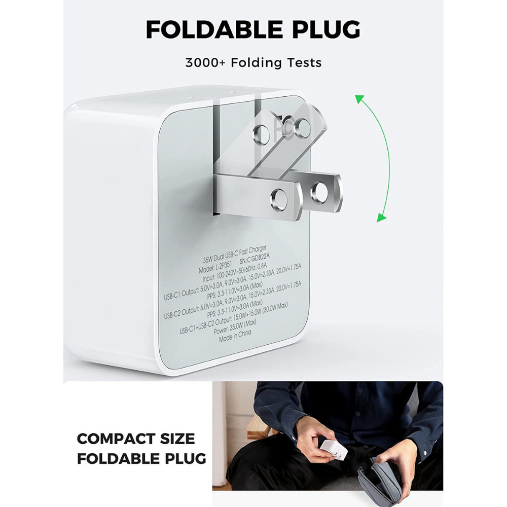 For iPhone 15 Pro Max Plus Android 35W Dual USB-C Fast Charger PD Type-C Cable