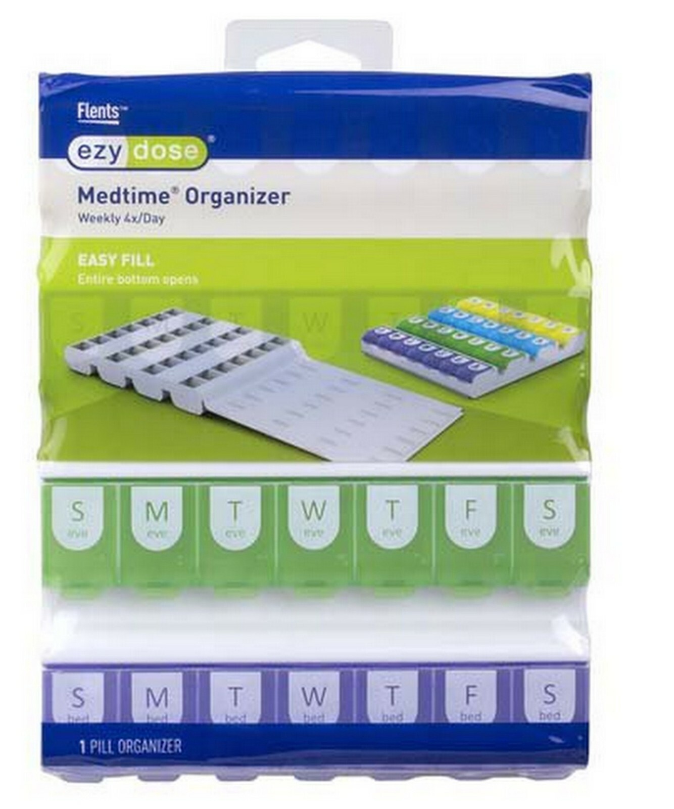 EZY DOSE Pill Organizer 4x / Day EASY FILL ( bottom opens ) 67706  ****