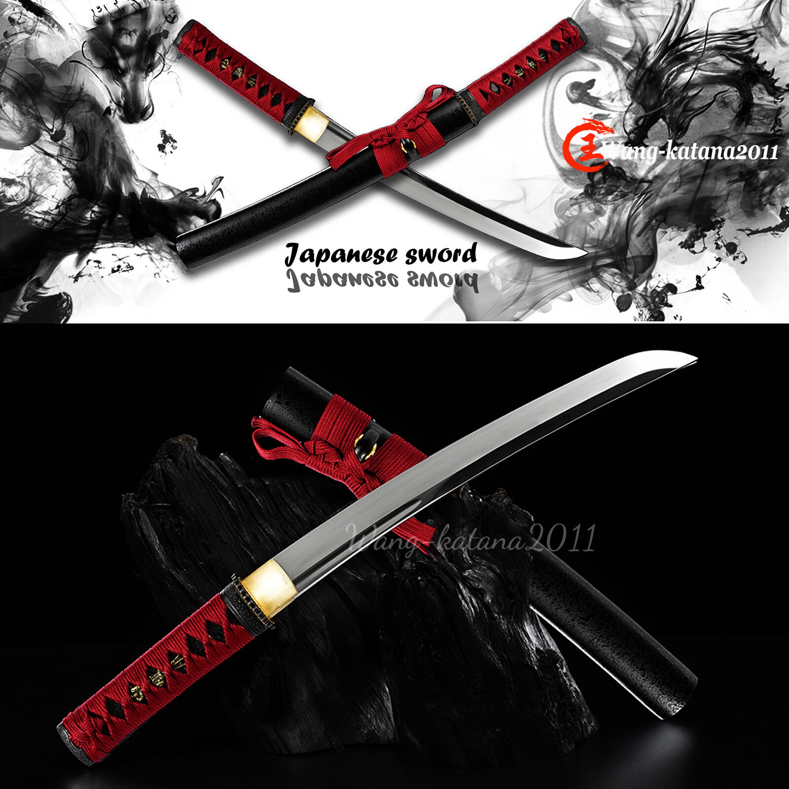 20'' Self-defense Red Tanto T10 Steel Japanese Unokubitsukuri Short Swords Knife