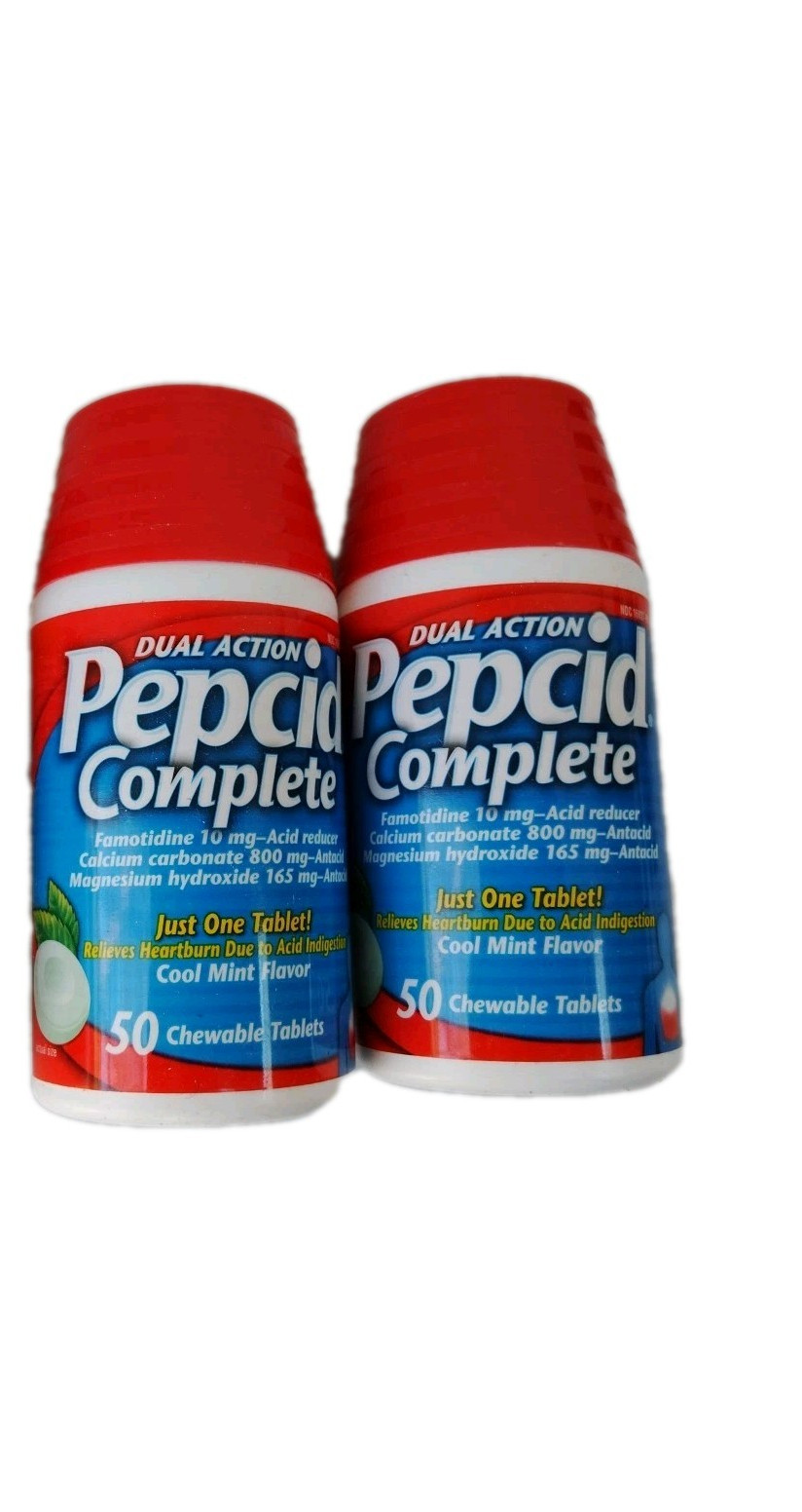 Pepcid Dual Action Complete Mint Flavor 50 Chewable Tablets Each 2 Bottles 9/27