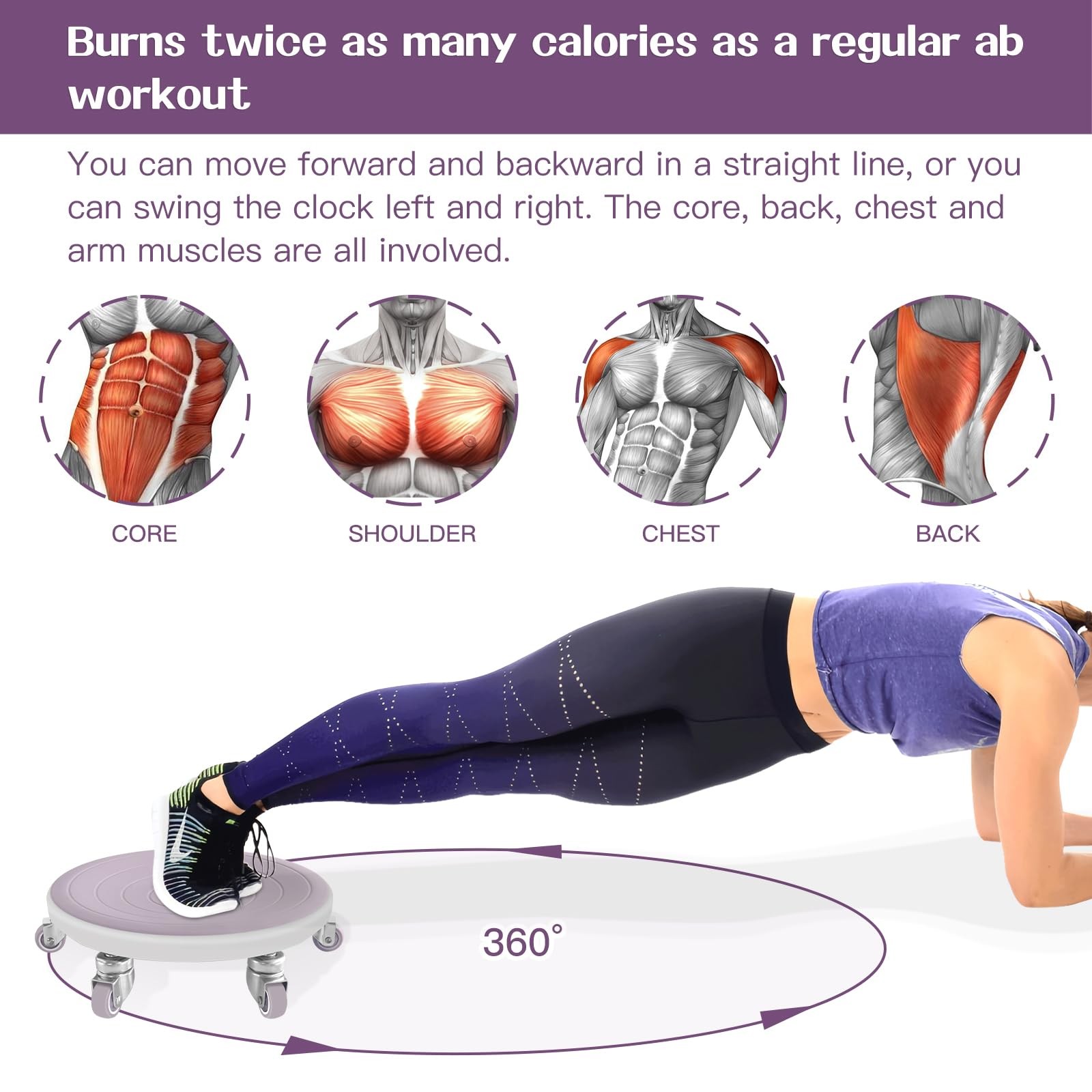 New 6 Caster Ab Roller, Exercise Equipment with Knee Pads, Roller Wheel for Core