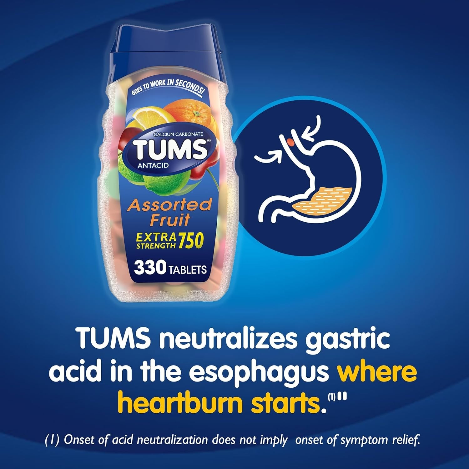 TUMS Extra Strength Antacid Tablets, Heartburn Relief, Assorted Fruit, 330 Ct