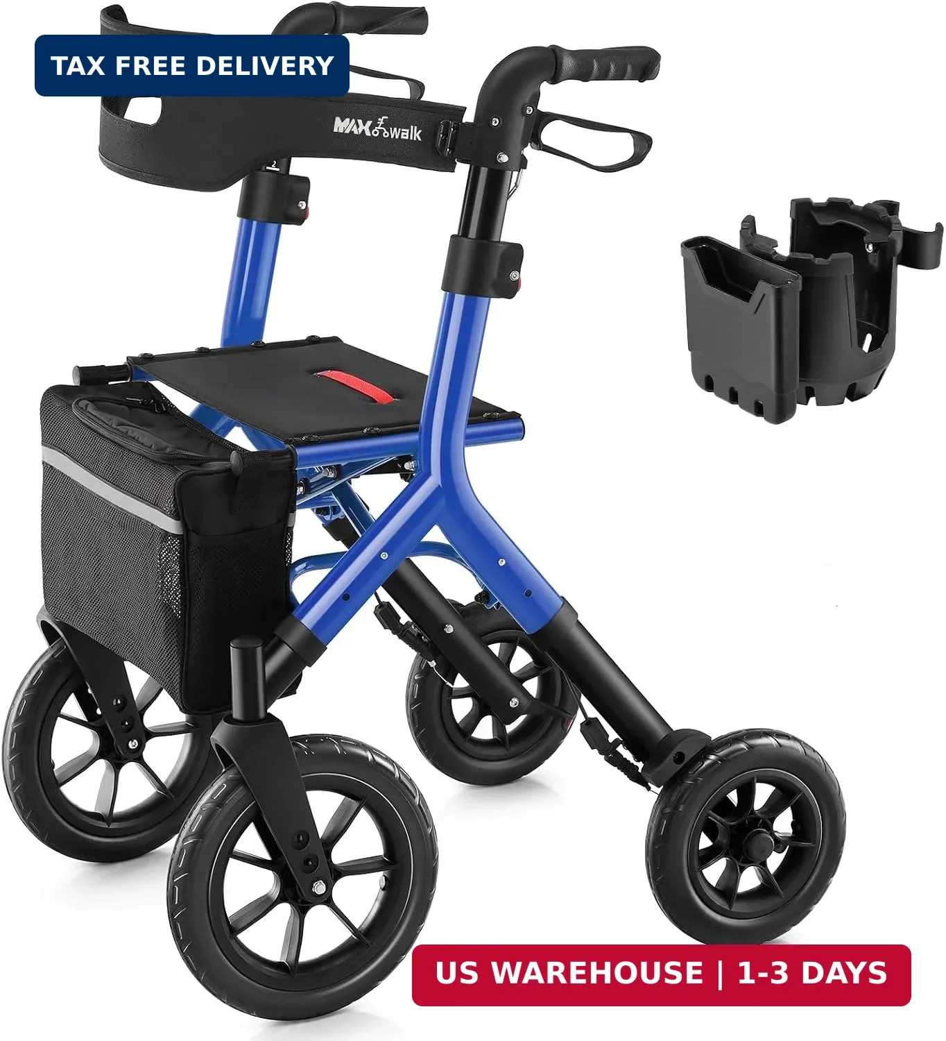 MAXWALK Walkers for Seniors, Tall Rollator Walker with Seat, Foldable | 12" All-