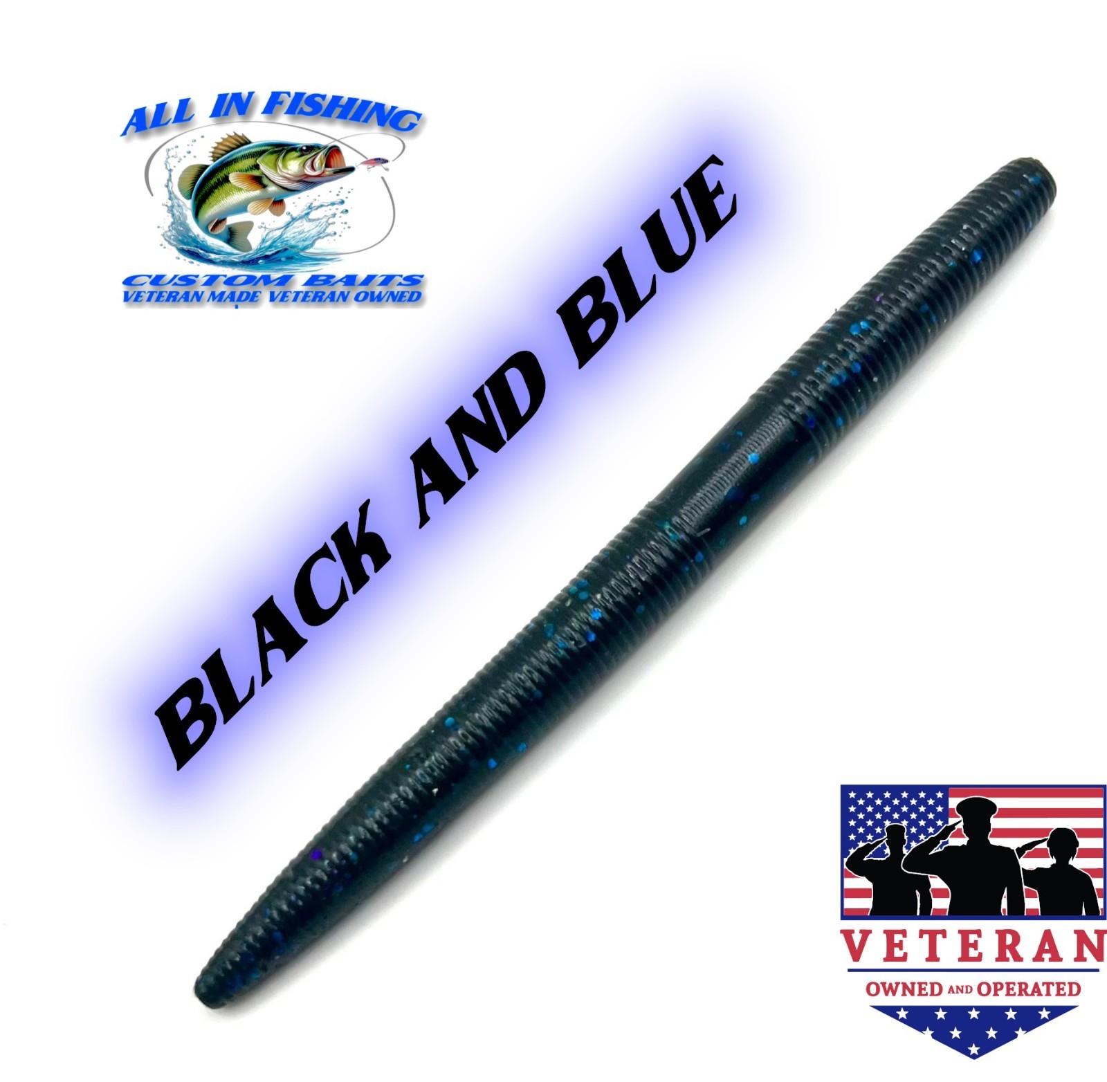 black and blue Senko Style Worm Stick Bait. 5 or 4  inch 15pk