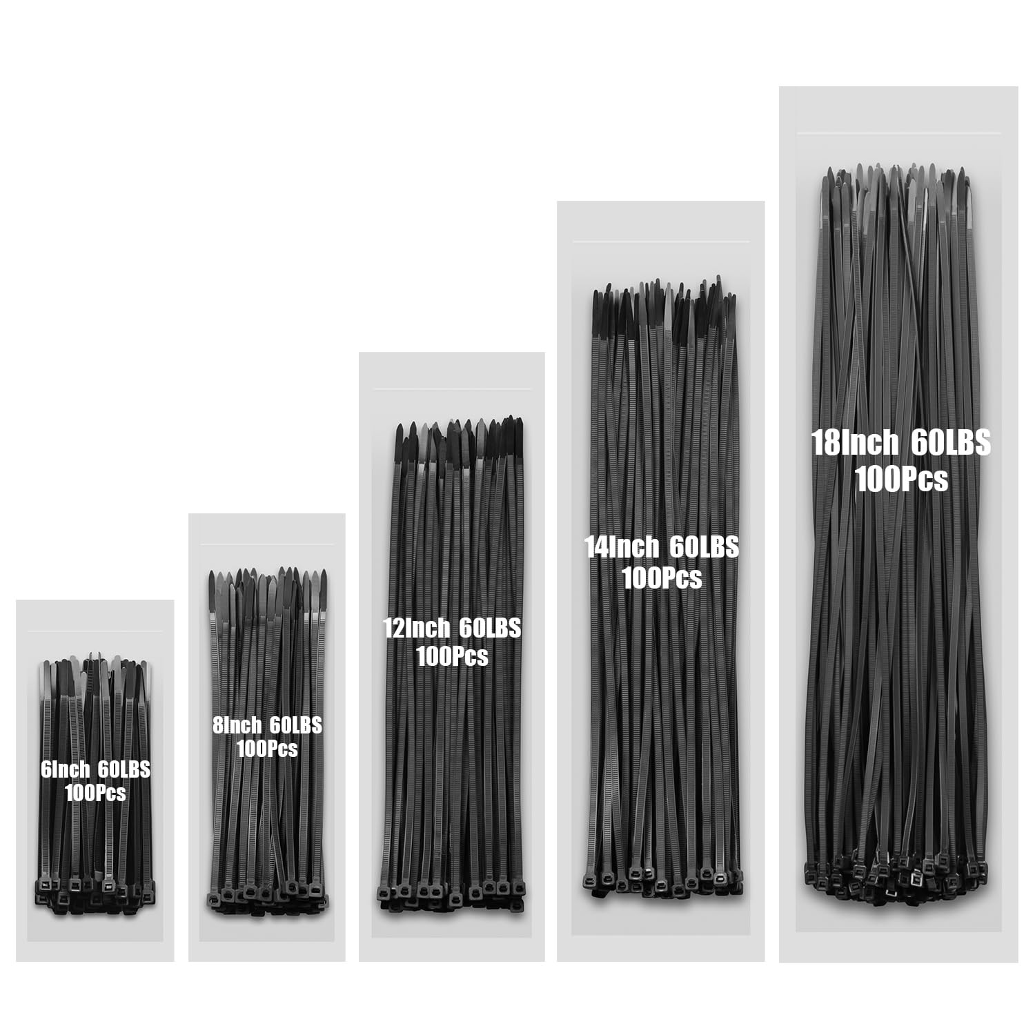 Zip Ties Assorted Size,6+8+12+14+18 Inch,60 LBS 500PCS Tensile Strength Heavy...