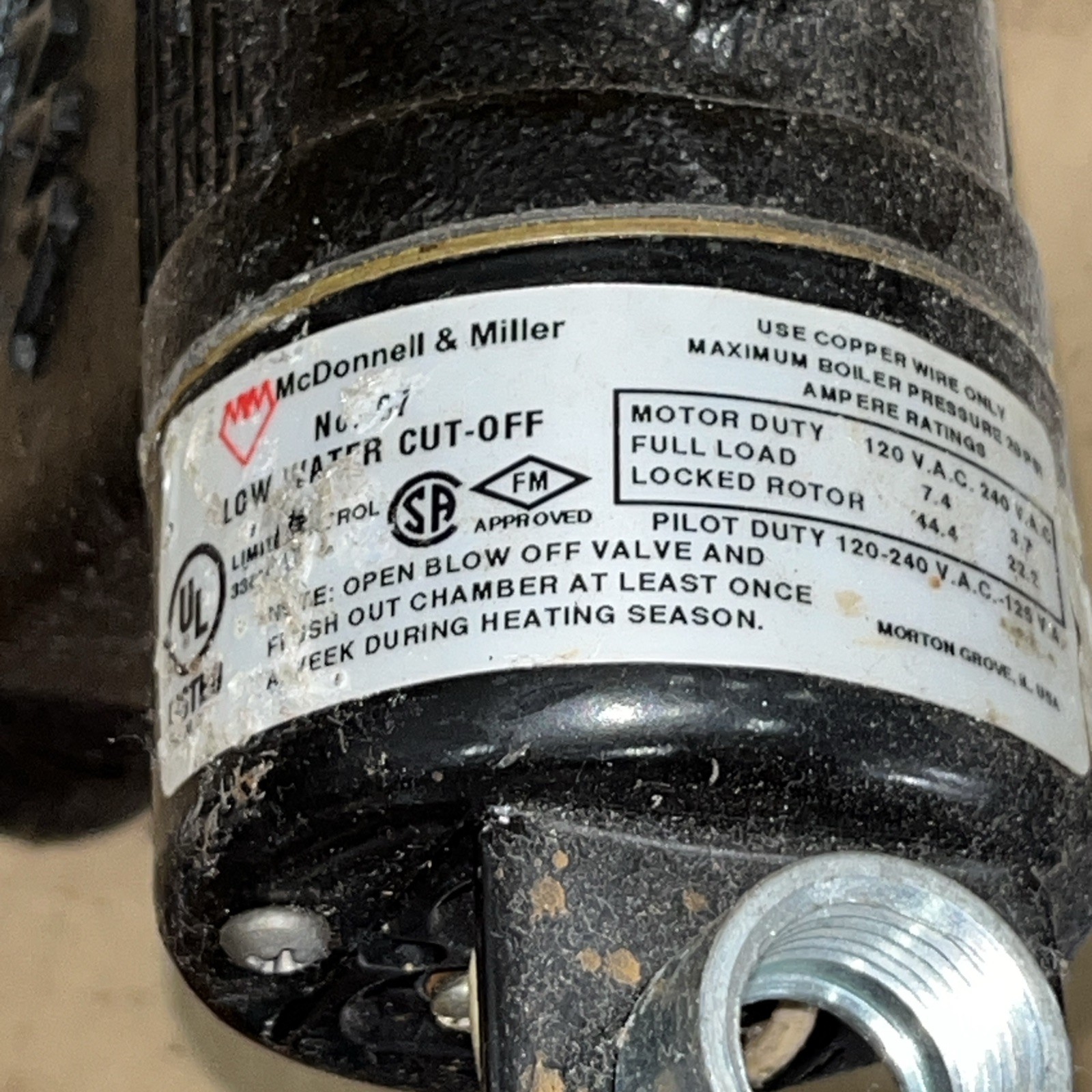 MCDONNELL & MILLER 67 Low Water Cut-Off 120/240Vac Float Type Low