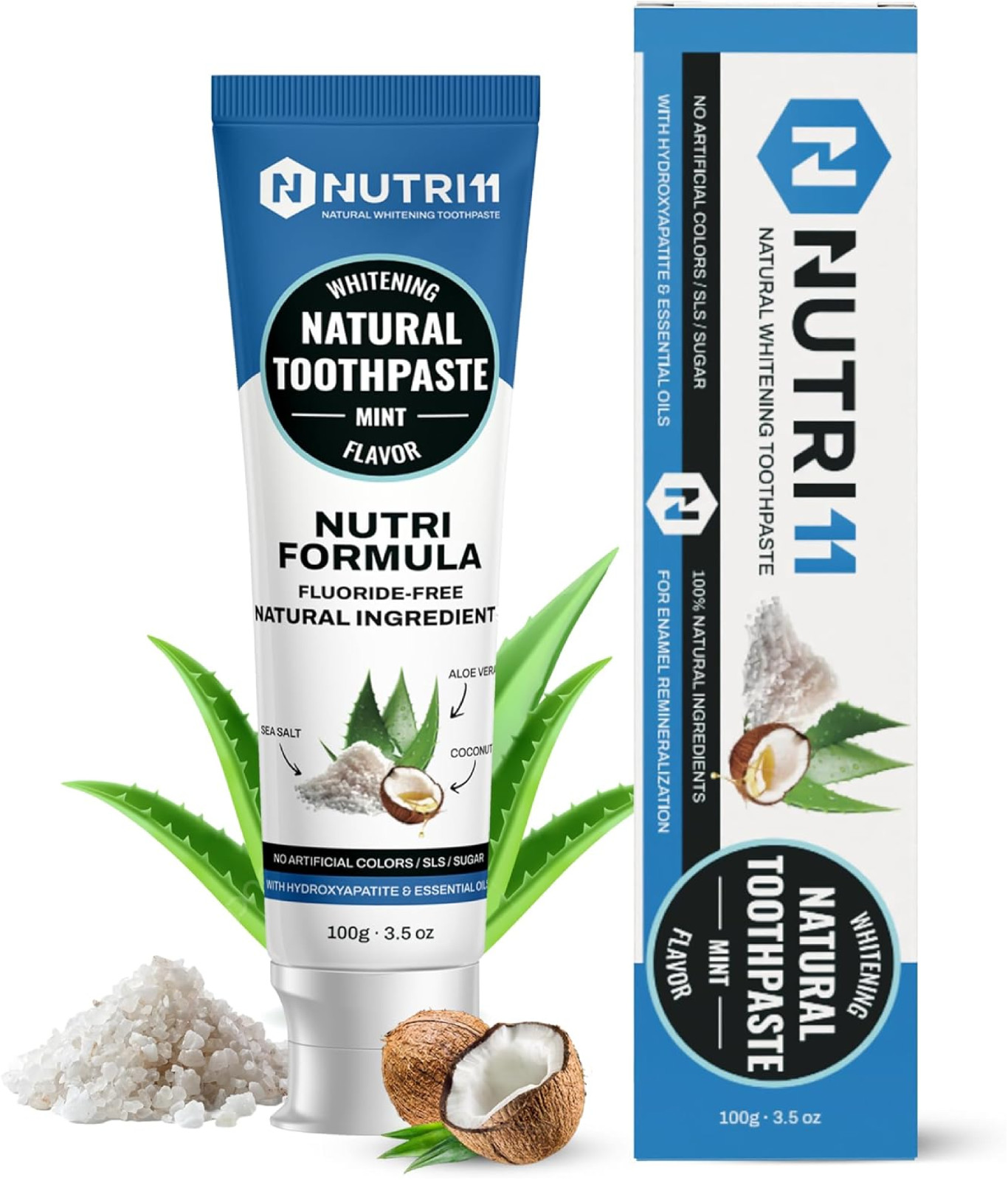 Nutri 11 Natural Whitening Toothpaste | Fluoride-Free & SLS-Free | Enamel Remine