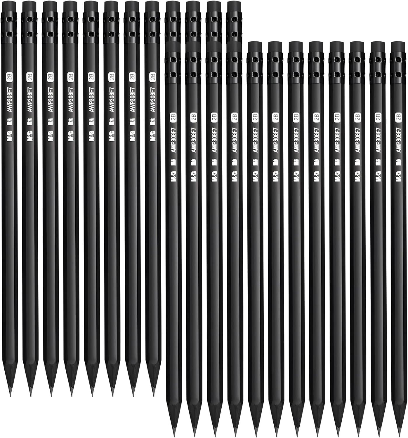 Wood-Cased 2B Pencils, 24 Pack Pre-Sharpened Pencils with Top Erasers, Bulk Blac