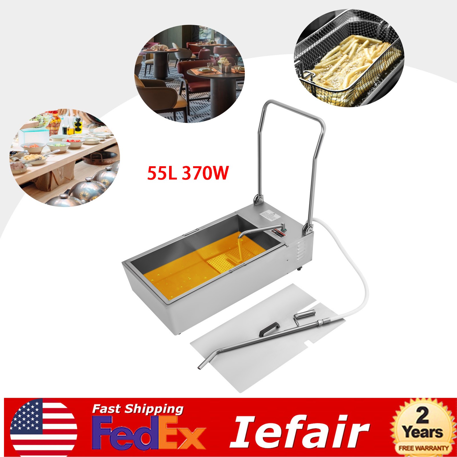 Commercial Fryer Oil Filter Cart Machine 55L Kitchen Oil Filtration System 370W