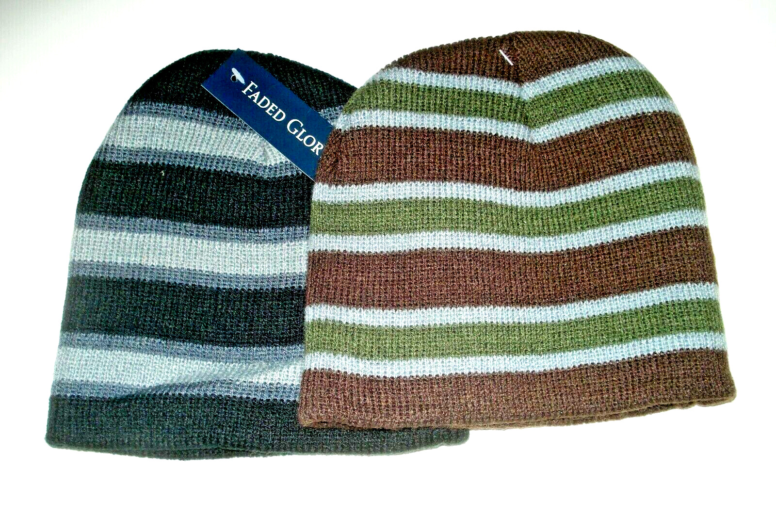 Boys Beanie  Hats Lot of 2 Knit Striped One Size aprox 3-6 Months Brown  & Black
